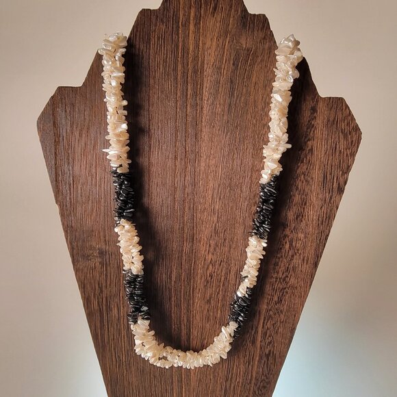 Jewelry - Hematite And Mother Of Pearl Shell Triple Strand Necklace Vintage